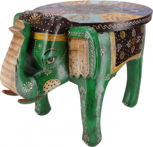 Vintage stool, elephant shaped flower bench - green - 37x57x36 cm 