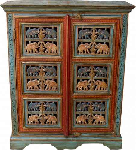Painted elephant cabinet, side cabinet, chest of drawers with carving - Model 1 - 96x78x33 cm 
