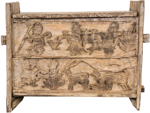 Rustic Orissa tribal wooden chest or bench with decorations and carvings - model 9 - 58x75x32 cm 