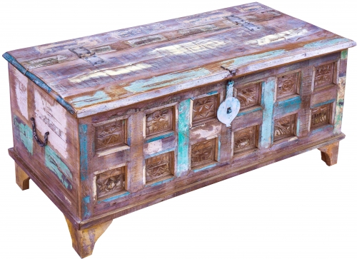 Antique wooden box, wooden chest, coffee table, coffee table made of solid wood, elaborately decorated - model 25 - 47x101x50 cm 