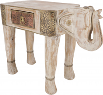 Vintage stool, elephant shaped flower bench with drawer - white