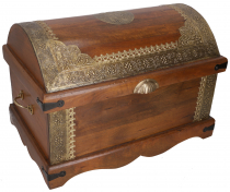 Chest, wooden box in colonial style with brass fittings