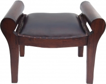 Small teak bench with upholstered leather seat - model 4