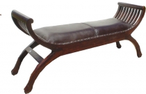 Colonial style bench large with upholstered leather seat - model ..