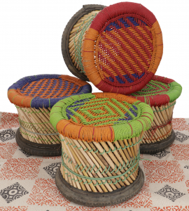 Indian upcycled wicker stool in 6 colours, bamboo stool, seat pouf, wicker storage - small - 28x35x35 cm Ø35 cm