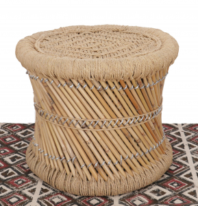Indian wicker stool in 2 sizes, bamboo stool, seat pouf, wicker storage - natural/silver - 35x40x40 cm Ø40 cm