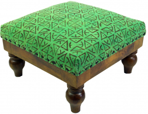 Arabic-Moroccan kilim floor stool, oriental seat with wooden frame, round legs - green/ornamental - 25x40x40 cm 