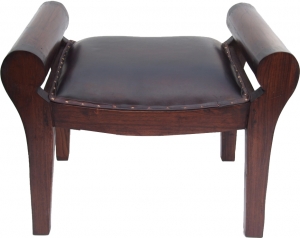 Small teak bench with upholstered leather seat - model 4 - 50x60x40 cm 