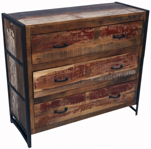 Chest of drawers, side cabinet, chest of drawers, TV cabinet made of recycled wood - model 6 - 90x100x40 cm 